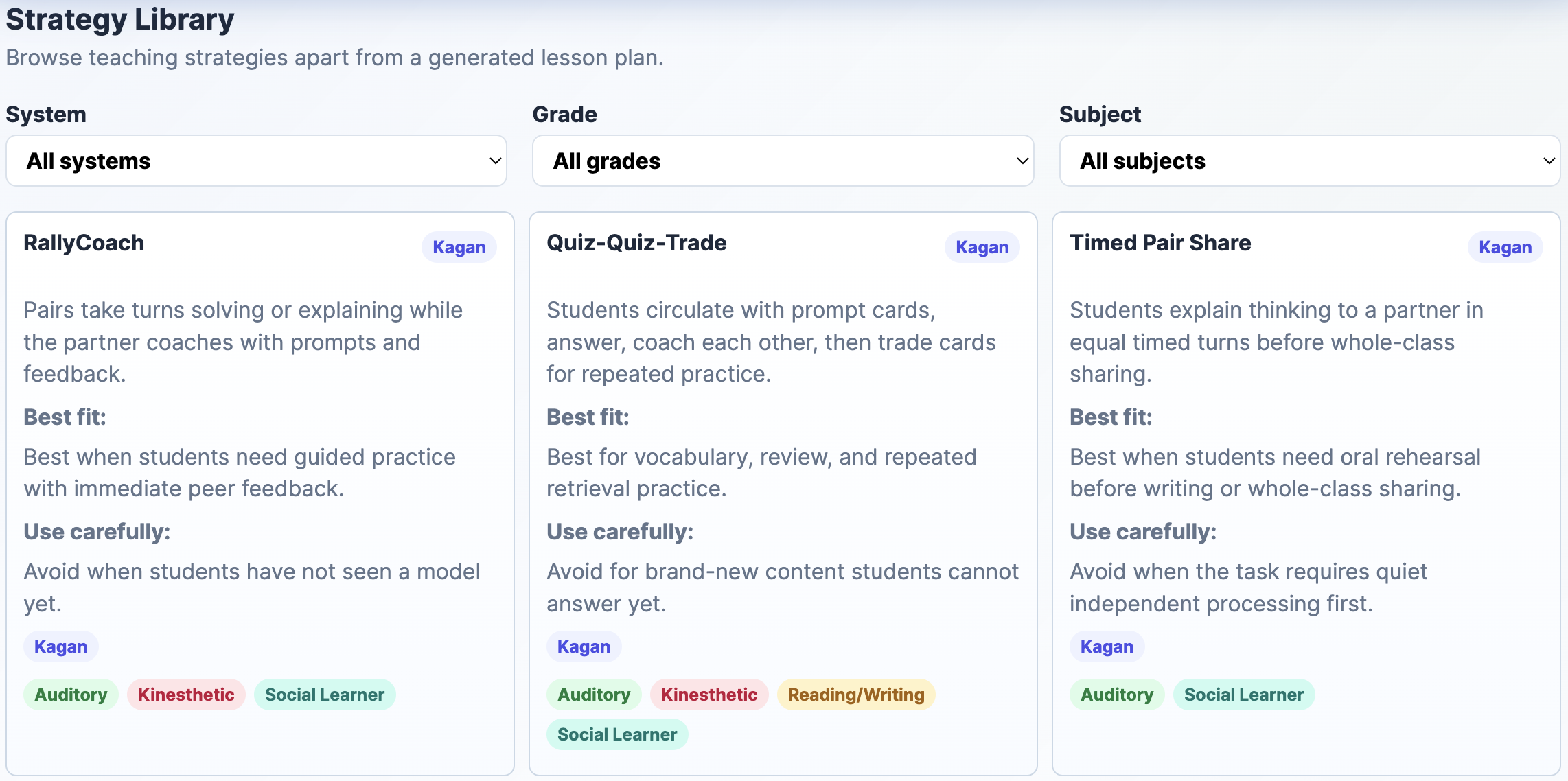 Strategy library preview