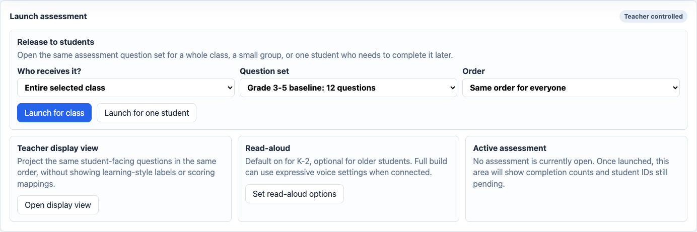 Lesson Mentor launch assessment screen