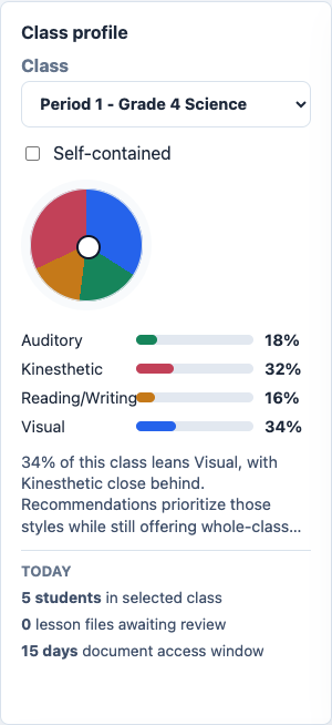 Lesson Mentor class profile screen